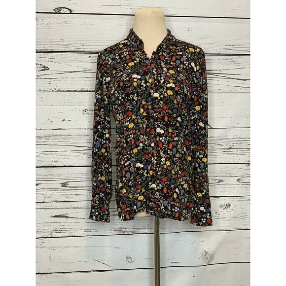 Zara Basics Black Floral Long Sleeves Button Down Blouse Size XS - Picture 8 of 11